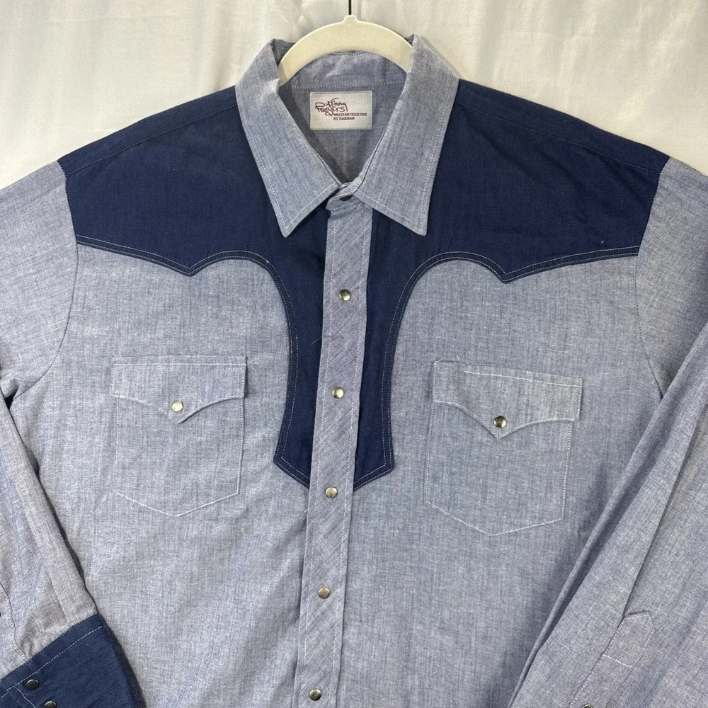 Kenny Rogers By Karman Blue Western Long Sleeve Shirt  Mens 18 Rodeo Vintage